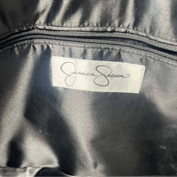 Jessica Simpson Lace Detail Large Black Leather Clutch With Magnetic Closure - Picture 5 of 8